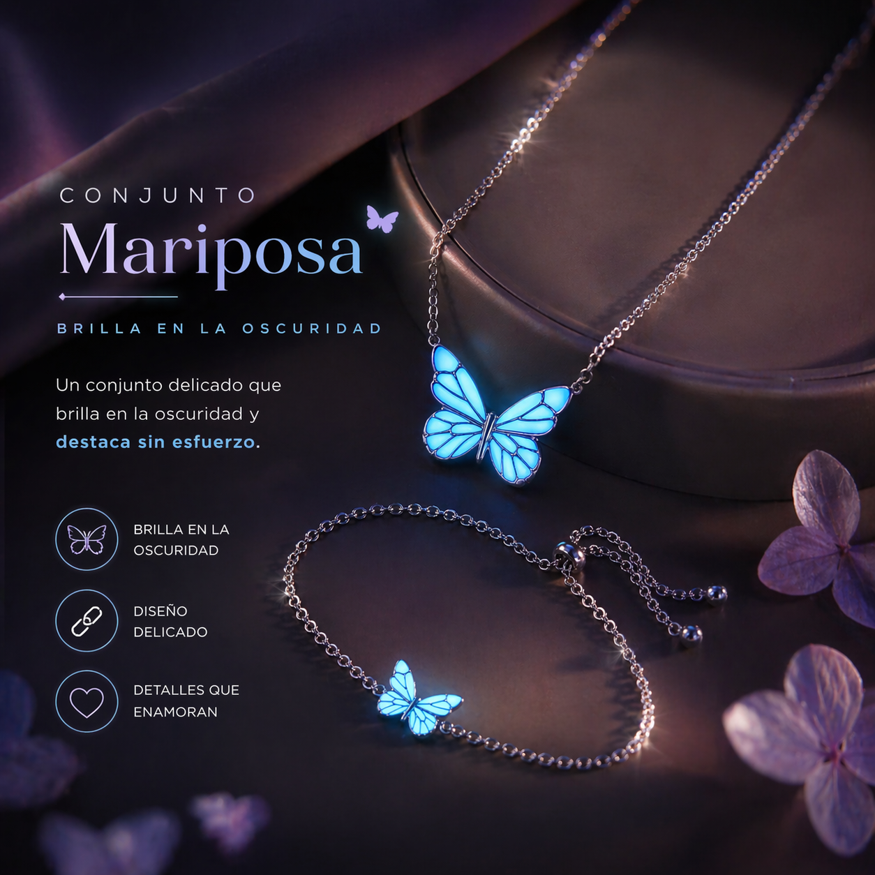 Set Collar y Pulsera de Mariposa Luminosa - Amapola